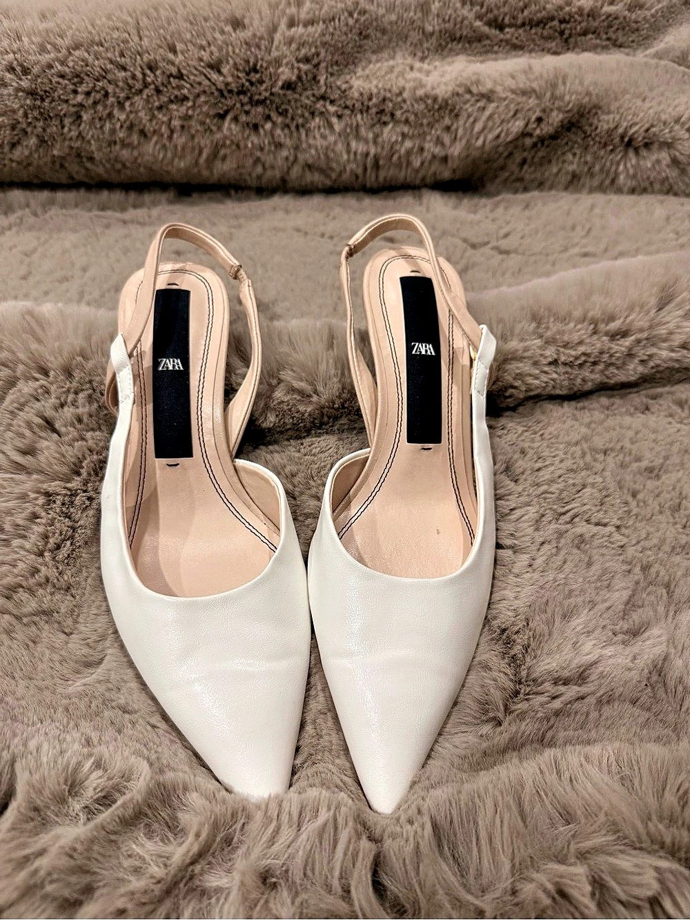 Zara Pointed-Toe Slingback Heels in White Like New